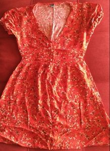 Floral Print Red Dress